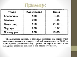 Отбор и сортировка данных в СУБД MS Access 2007, слайд 15