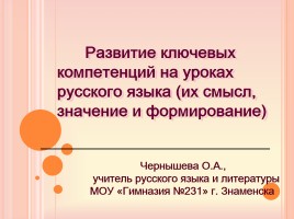 Развитие ключевых компетенций на уроках русского языка (их смысл, значение и формирование)
