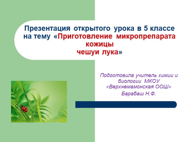 Открытый урок в 5 классе на тему «Приготовление микропрепарата кожицы чешуи лука»