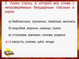 Тренировочный тест по теме «Правописание слов с безударными гласными в корне», слайд 4