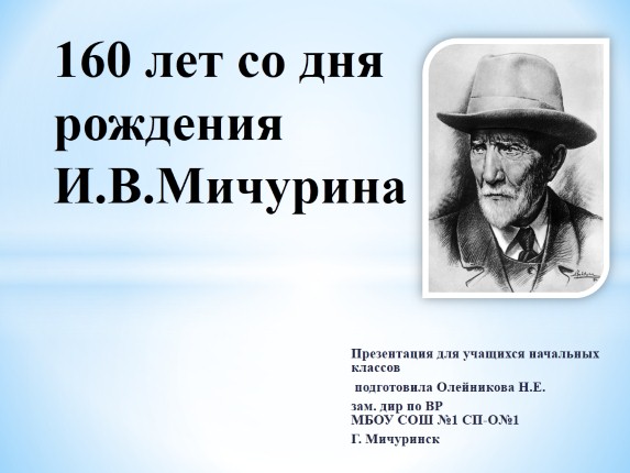 160 лет со дня рождения И.В. Мичурина