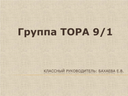 Группа тора 9/1. Классный руководитель: бахаева е.В., слайд 1