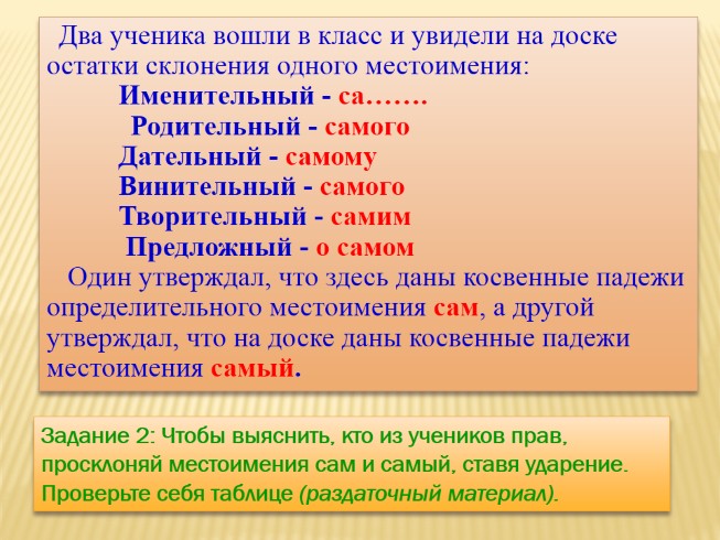 Конспект урока определительные местоимения