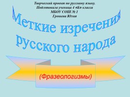 Творческий проект ученика по русскому языку «Фразеологизмы», слайд 1
