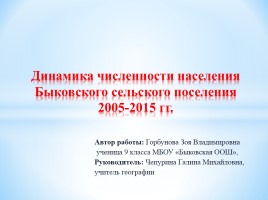 Динамика численности населения Быковского сельского поселения 2005-2015 гг., слайд 2