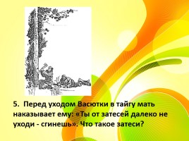 Вопросы для блиц-опроса по содержанию рассказа В.П. Астафьева «Васюткино озеро», слайд 6