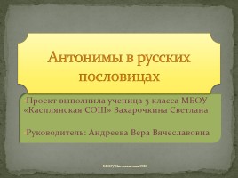 Проект ученицы 5 класса «Антонимы в русских пословицах», слайд 1