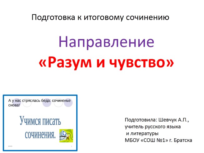 Учимся писать сочинения - Тематическое направление «Разум и чувство»