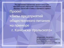 Проект «Типы предприятий общественного питания на примере г. Каменска-Уральского», слайд 1