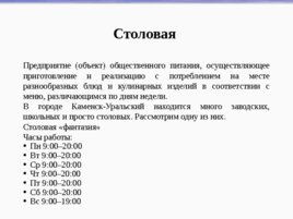 Проект «Типы предприятий общественного питания на примере г. Каменска-Уральского», слайд 13