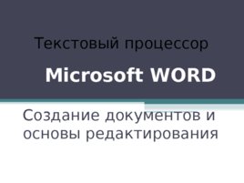 Microsoft WORD. Создание документов и основы редактирования. Текстовый процессор