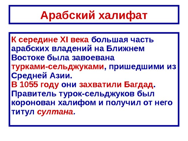 Заполнить схему распад арабского халифата