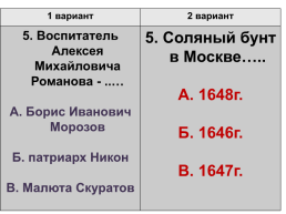 Тест по теме «Внутренняя политика Алексея Михайловича», слайд 5