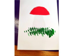 Грибок. Мастер-класс по рисованию грибка с помощью нетрадиционной техники рисования с использованием трафарета и вилки, слайд 12