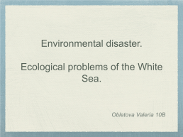 Ecological problems of the White Sea