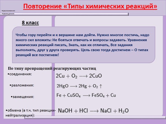 Повторение «Типы химических реакций»