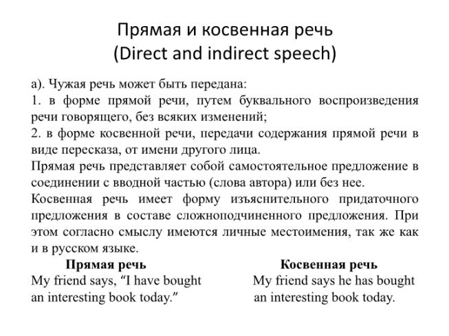 Прямая и косвенная речь (direct and indirect speech)