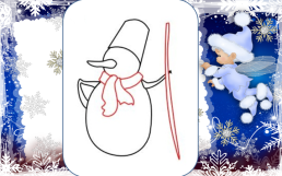 Поэтапное рисование снеговика, слайд 5
