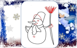 Поэтапное рисование снеговика, слайд 6
