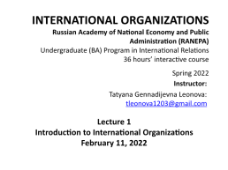 Lecture 1 introduction to international organizations, слайд 1