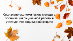 Социально-экономические методы в организации социальной работы в учреждениях социальной защиты, слайд 1