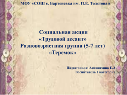 Социальная акция «Трудовой десант» разновозрастная группа (5-7 лет) «теремок»