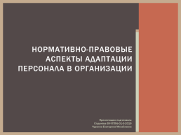 Нормативно-правовые аспекты адаптации персонала в организации, слайд 1